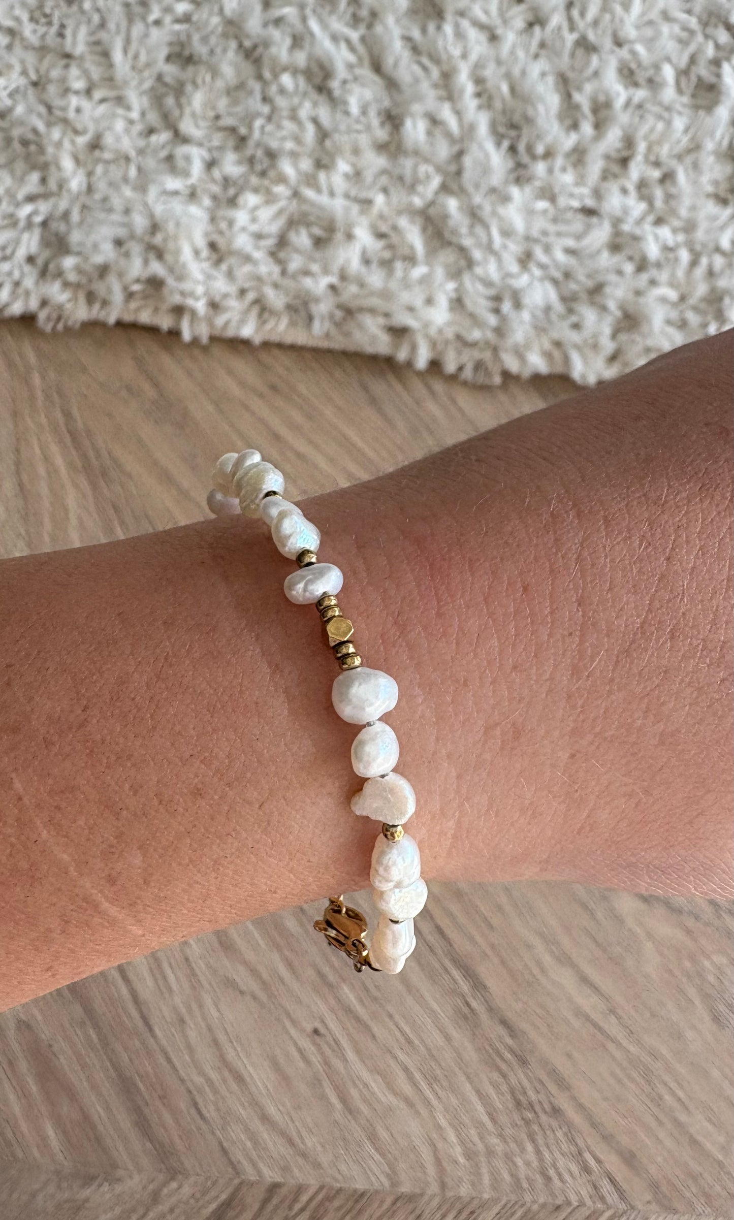Bracelet en perles d’eau douce et acier inoxydable | Rose