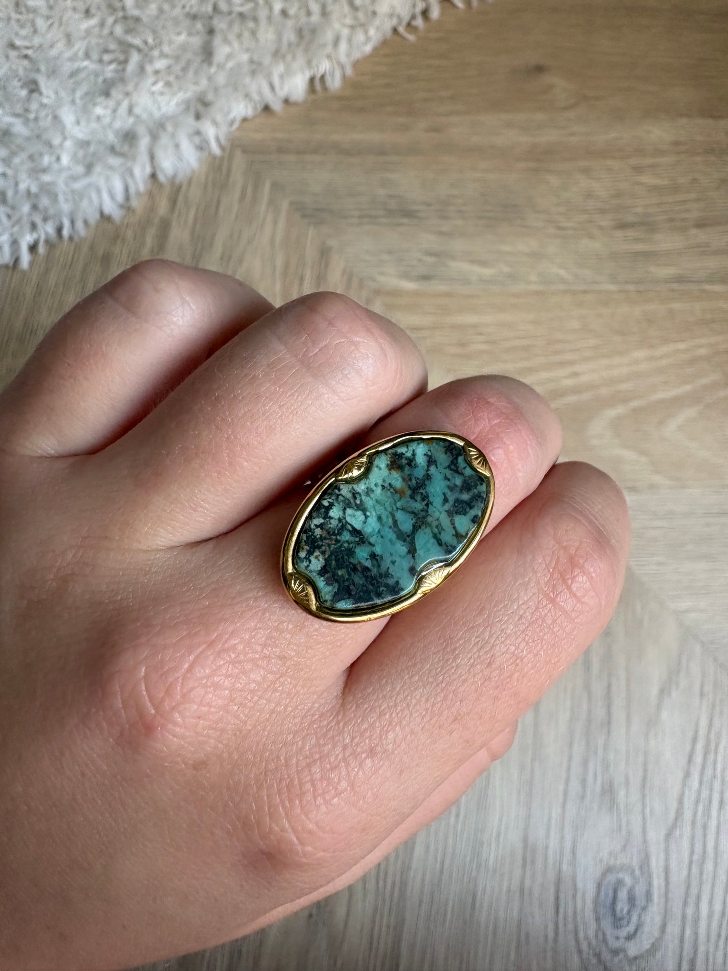 Bague en acier inoxydable et pierre naturelle | Ambre