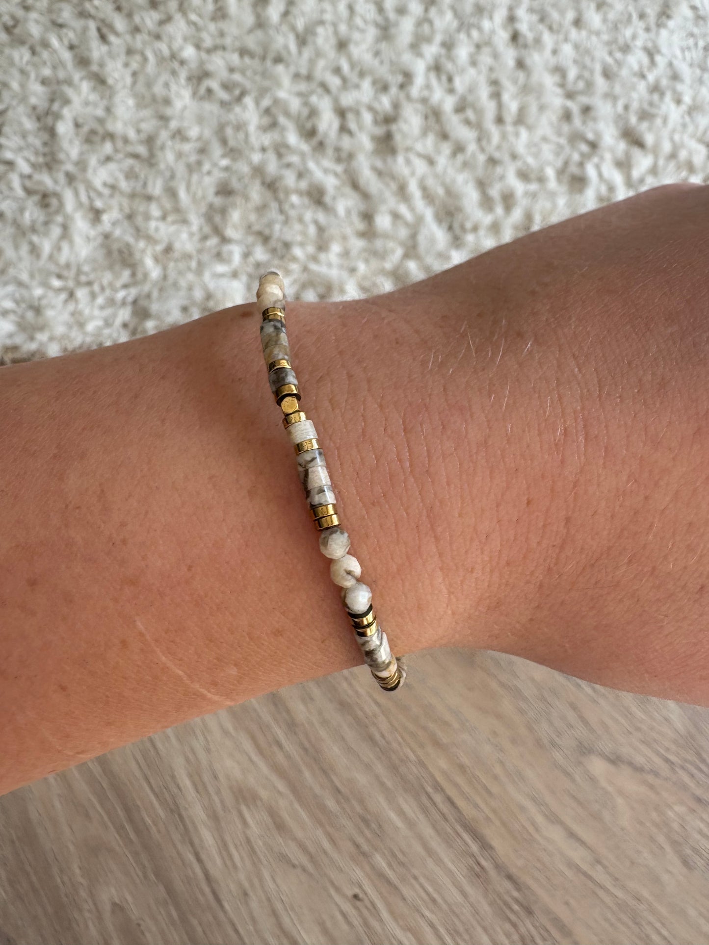 Bracelet en pierres naturelles de jaspe paysage et en acier inoxydable | Lisa