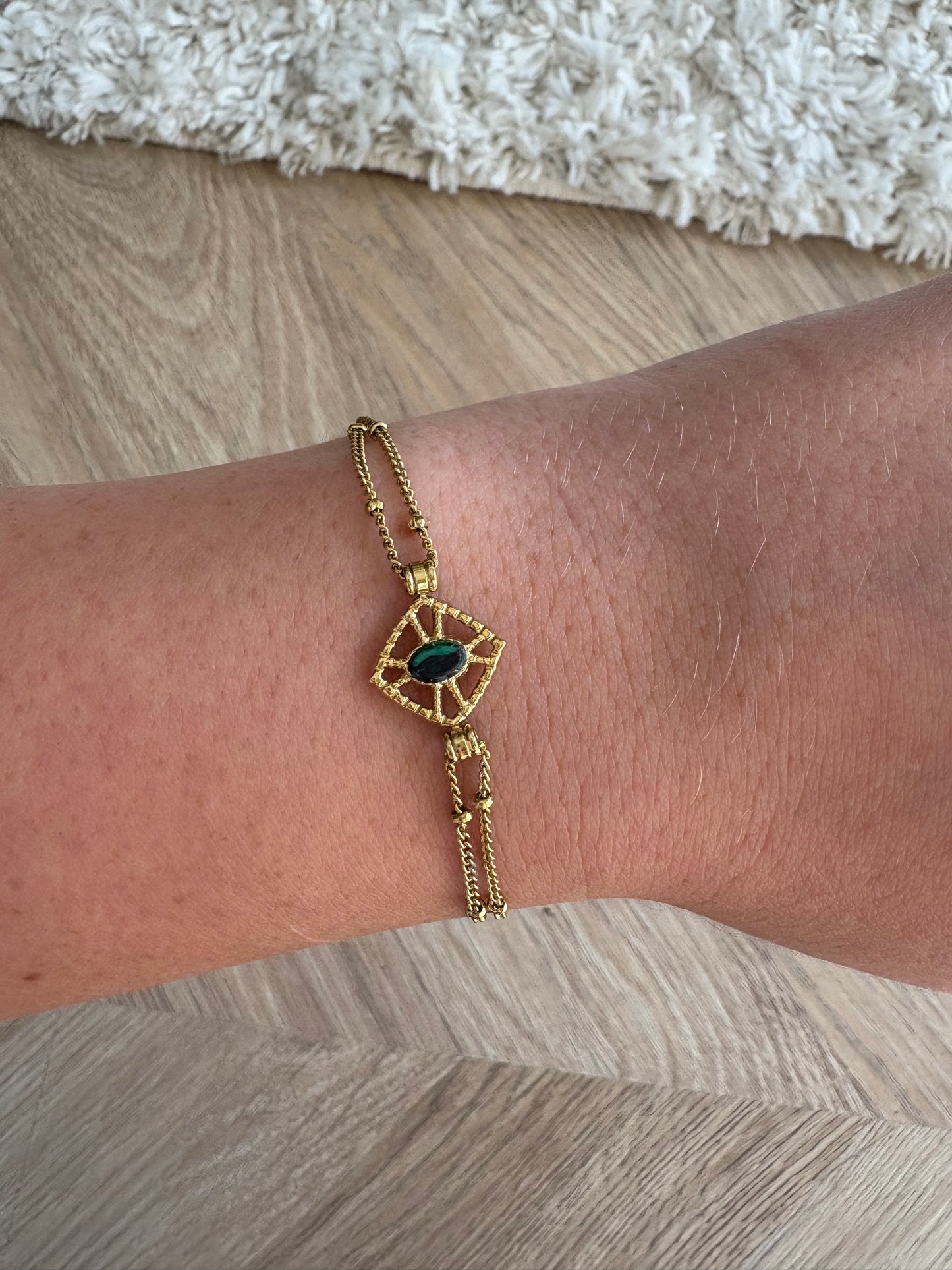 Bracelet en acier inoxydable et pierre naturelle de malachite | Flora