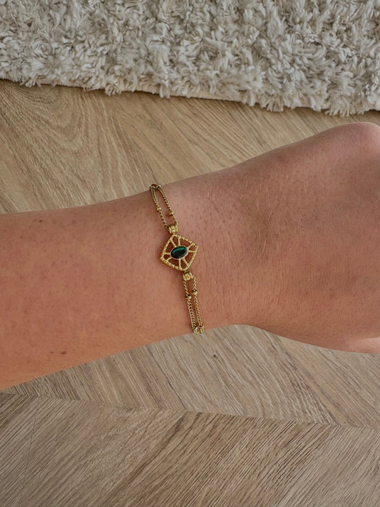 Bracelet en acier inoxydable et pierre naturelle de malachite | Flora