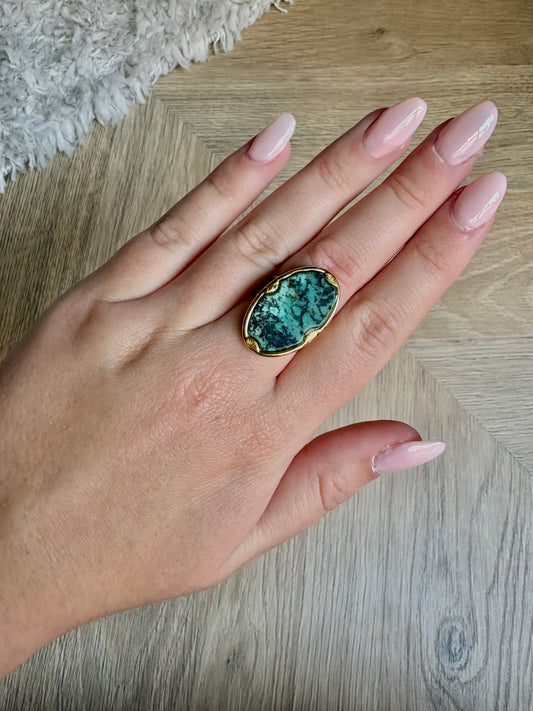 Bague en acier inoxydable et pierre naturelle | Ambre