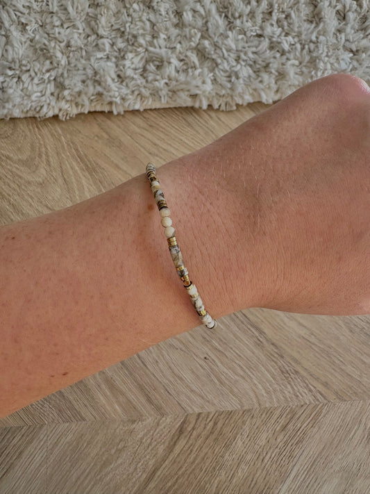 Bracelet en pierres naturelles de jaspe paysage et en acier inoxydable | Lisa