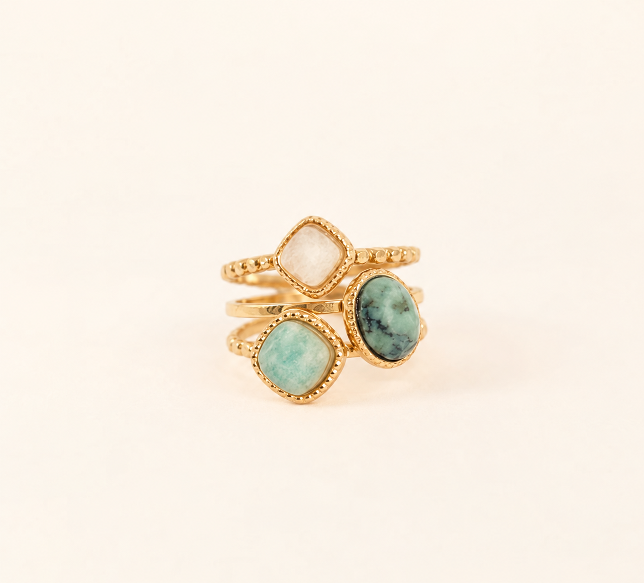 Bague en acier inoxydable et pierres naturelles