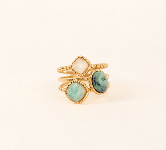 Bague en acier inoxydable et pierres naturelles