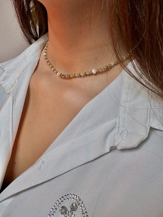 Collier en acier inoxydable et pierre naturelle | Suzanne