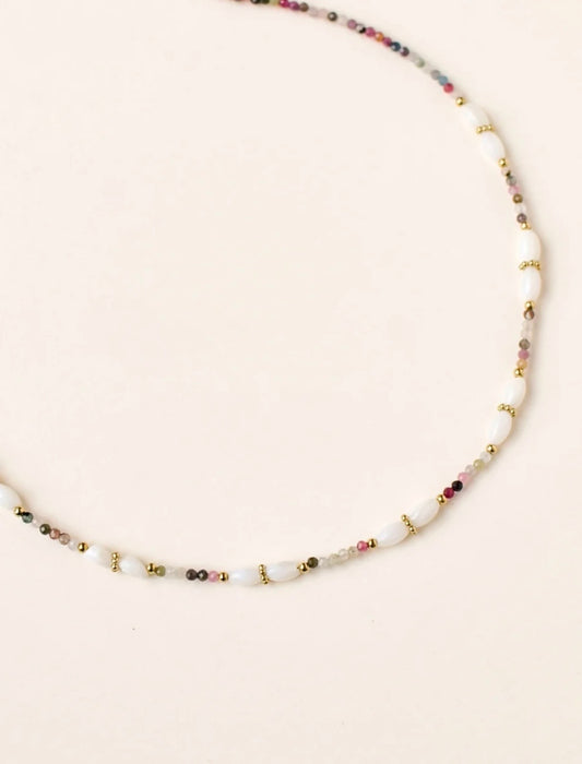 Collier en acier inoxydable perle d’eau douce tourmaline |Rondinara