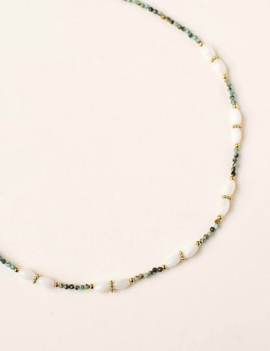 Collier en acier inoxydable, perles d’eau douce turquoise africaine |    Rondinara