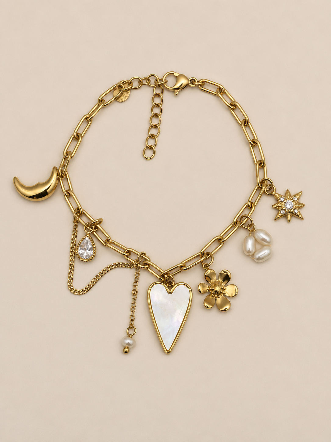 Bracelet breloques en acier inoxydable et nacre | Apolline