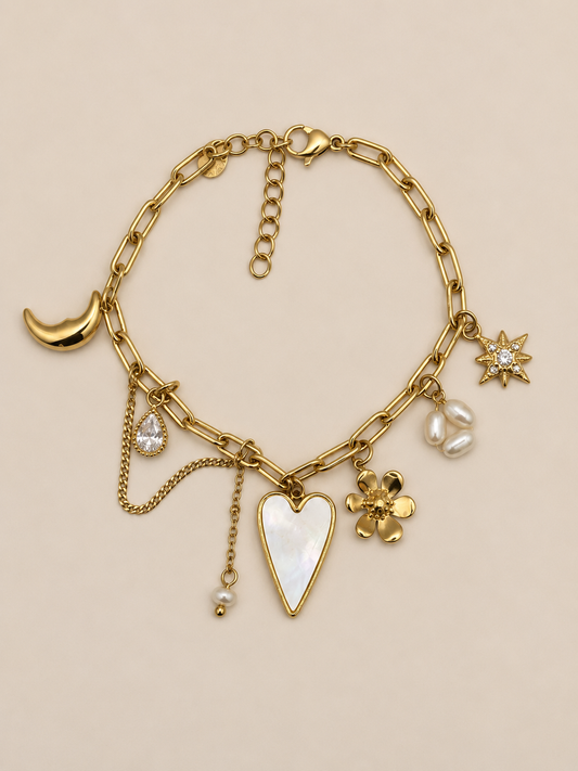 Bracelet breloques en acier inoxydable et nacre | Apolline
