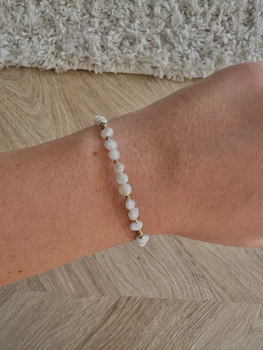 Bracelet en perles d’eau douce et acier inoxydable | Rose
