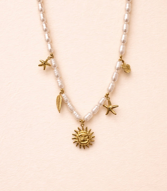 Collier en acier inoxydable breloque perle synthétique | Corsica